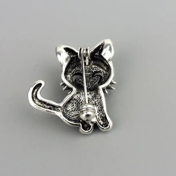 Cat Brooch Rhinestone Kitten Pin Black Silver Sparkle Scarf Hat Coat NEW GIFT - Picture 5 of 6